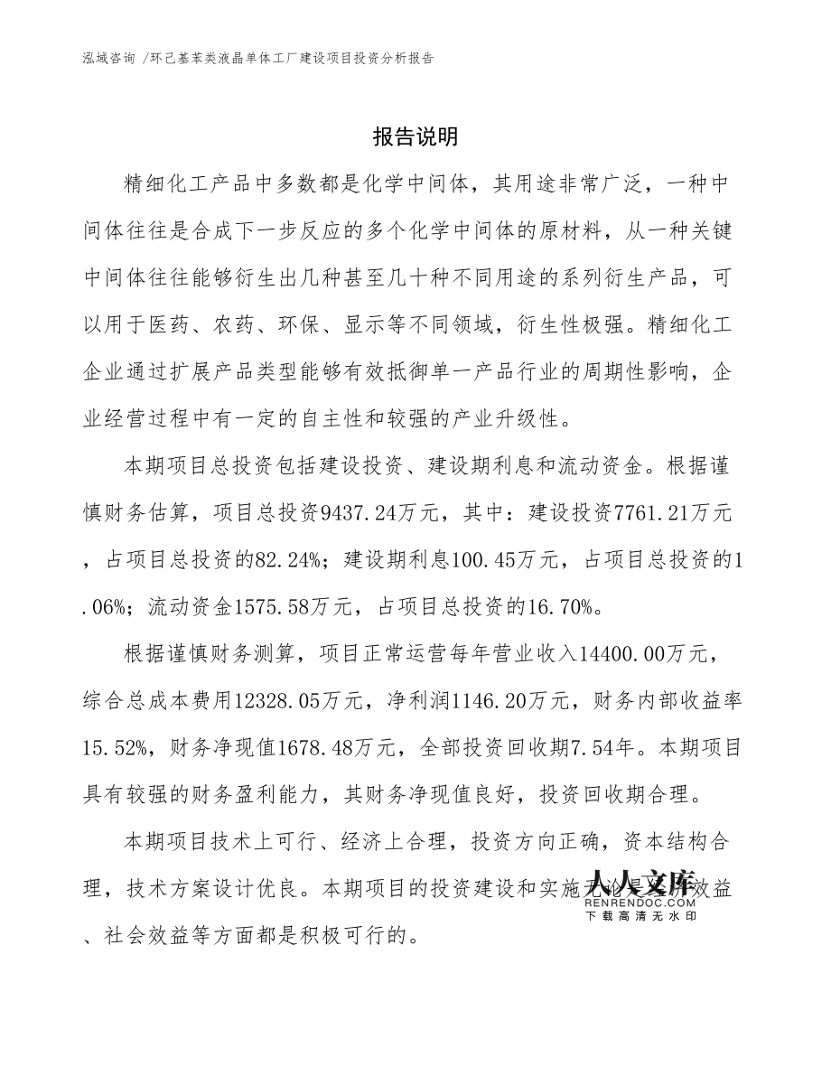 環(huán)己基苯類液晶單體工廠建設項目投資分析報告通用模板